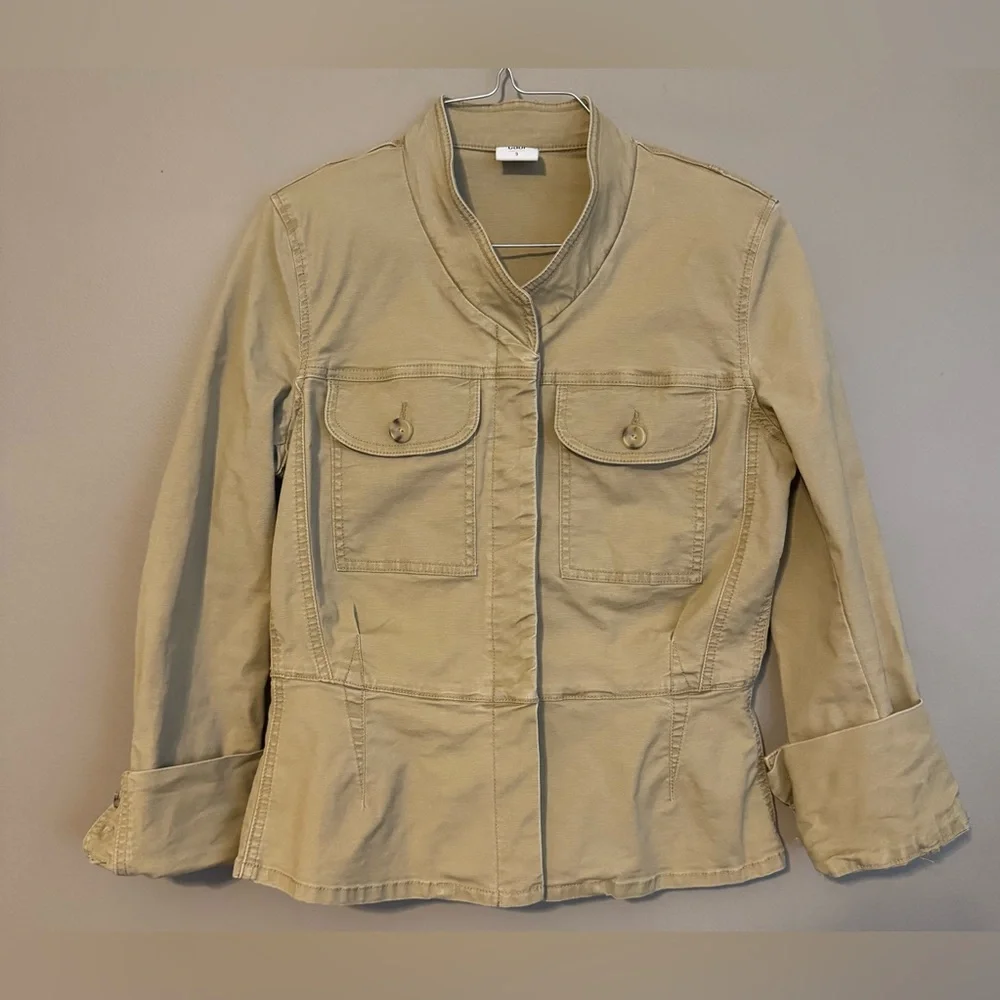 CABI Camp Canvas Utility Jacket Khaki Peplum Button Accents Women’s Small NWOT - Picture 1 of 7